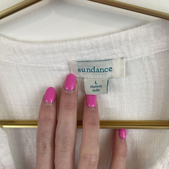 Sundance White Cotton Guaze Viscose Beachy Top Size Large - Picture 3 of 8